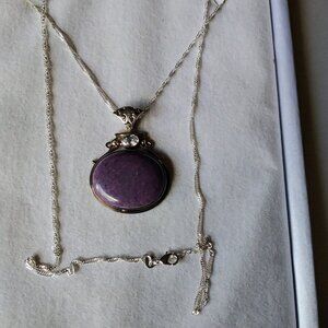 Artisan Made 1.75" Sterling Silver Purpurite Wht Sapphire Pendant 24" Sterling